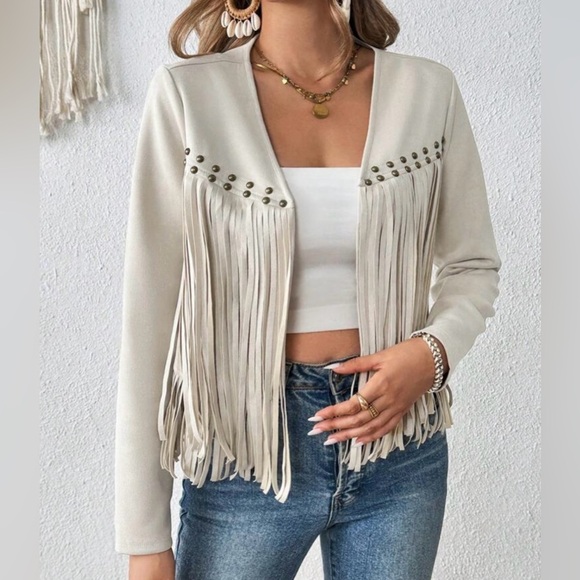 Cream Fringe Jacket - Picture 3 of 8